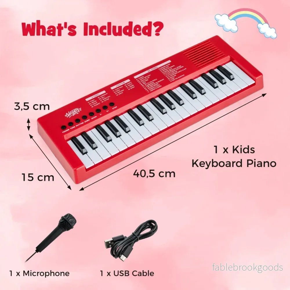 Barn – Piano Keyboard Tangent bärbar med Rytm Klangfärg och Demo – 37 8 8 22 – Röd - Bild 2