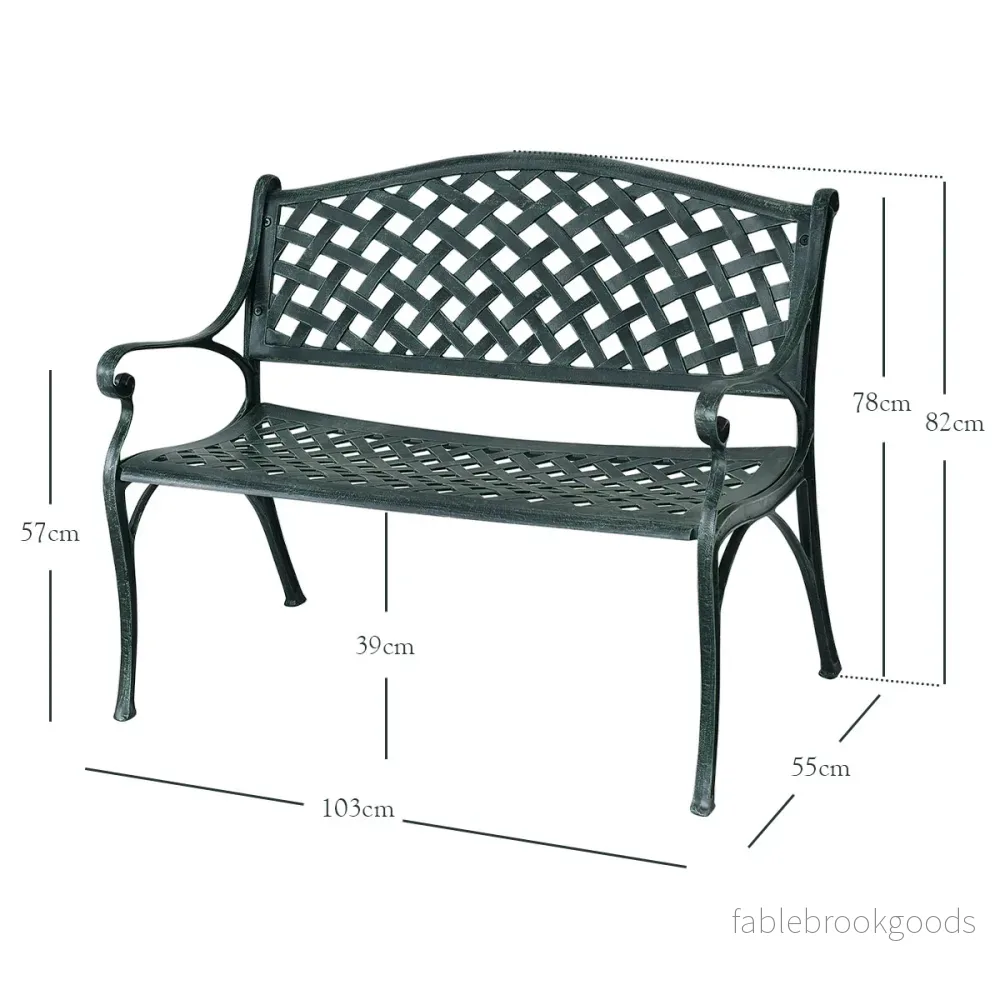 Trädgårdsbänk – Aluminiumbänk med armstöd Antikgrön – 103 x 55 x 82 cm – Gammal färg - Bild 3