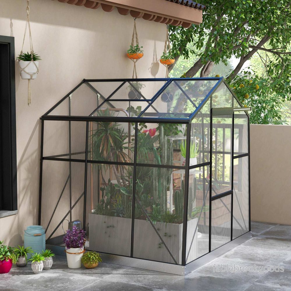 Växthus i aluminium med skjutdörr, 3,68 m², svart - Bild 2