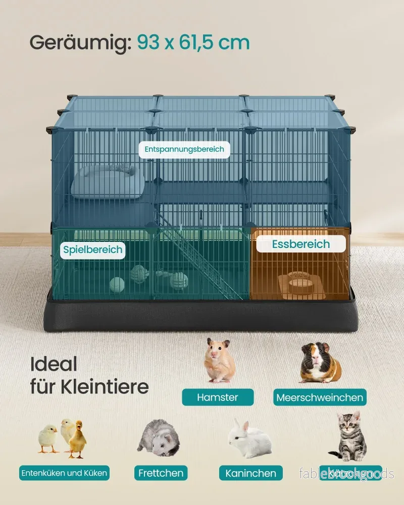Knaagdierenkooi - 2 Verdiepingen - Met Ren - Waterbestendige Bodem - Inktzwart - Bild 3