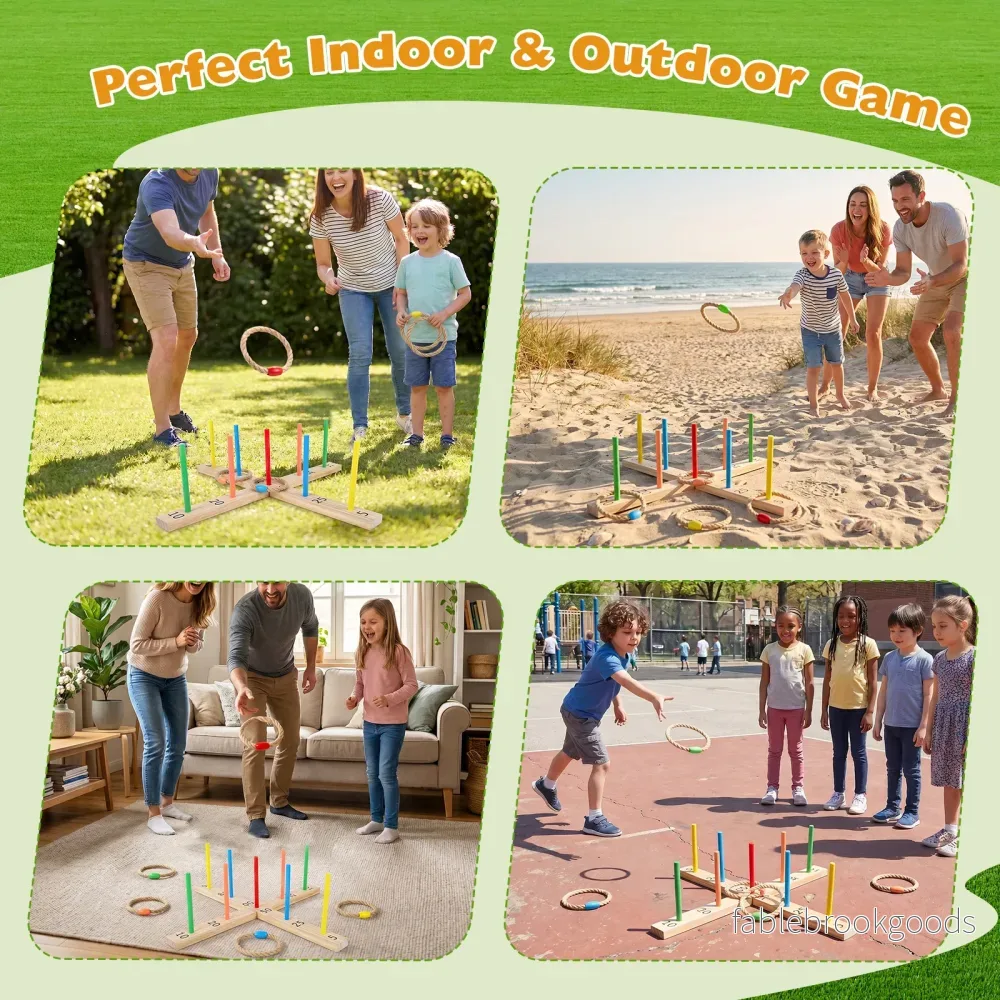 Ringkastspel – i massivträ, utomhus trädgårdsspel med kastringar – 50 x 50 x 14 cm - Bild 3