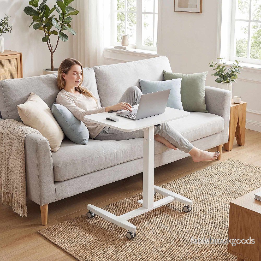 Ställbart ståbord – Tiltbar skiva, mobilt, vitt - Bild 2