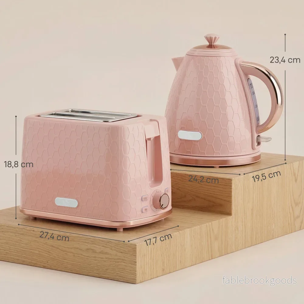 Vattenkokare och brödrostset, 1,7 l snabbkokning, 2 skivor, rosa - Bild 3