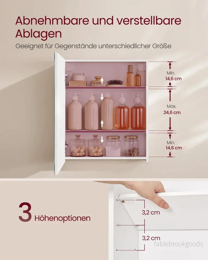 Spiegelkast - 13 x 50 x 60 cm - Wit - 1 deur - Maximale belasting 25,5 kg - Bild 3