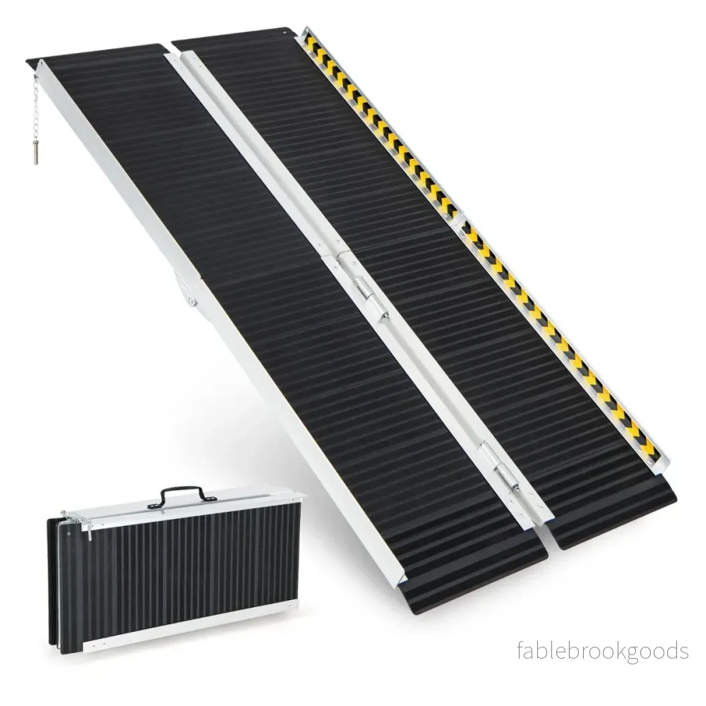 Rullstolsramp – Bärbar och Halkskyddad hopfällbar upp till Lastkapacitet aluminium – 272 kg 152,5 x 74 cm – Svart