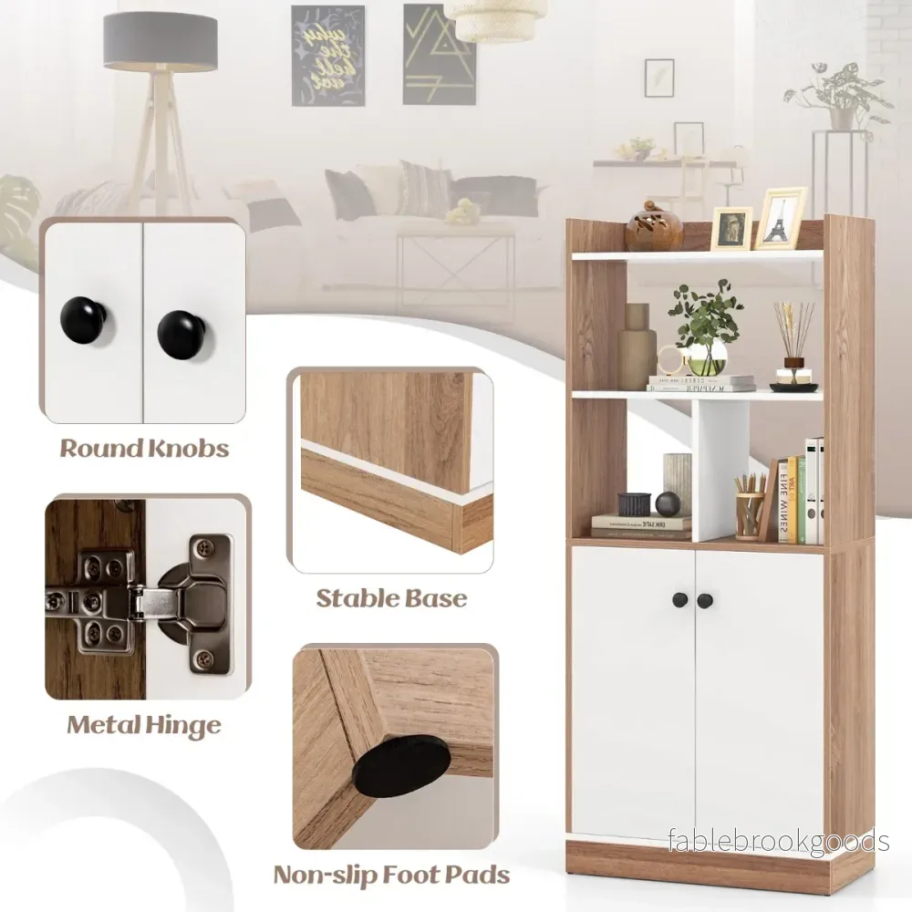 Bokhylla – med dubbeldörrsskåp vånings stående öppna fack – 3 60 x 30 x 133 cm – Vit - Bild 3