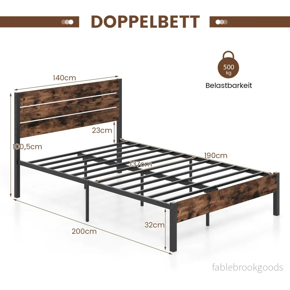 Metallbädd – Sängram för Madrass Dubbelbäddram med ribbotten och Förvaringsutrymme – 200 x 140 cm – Brun - Bild 2