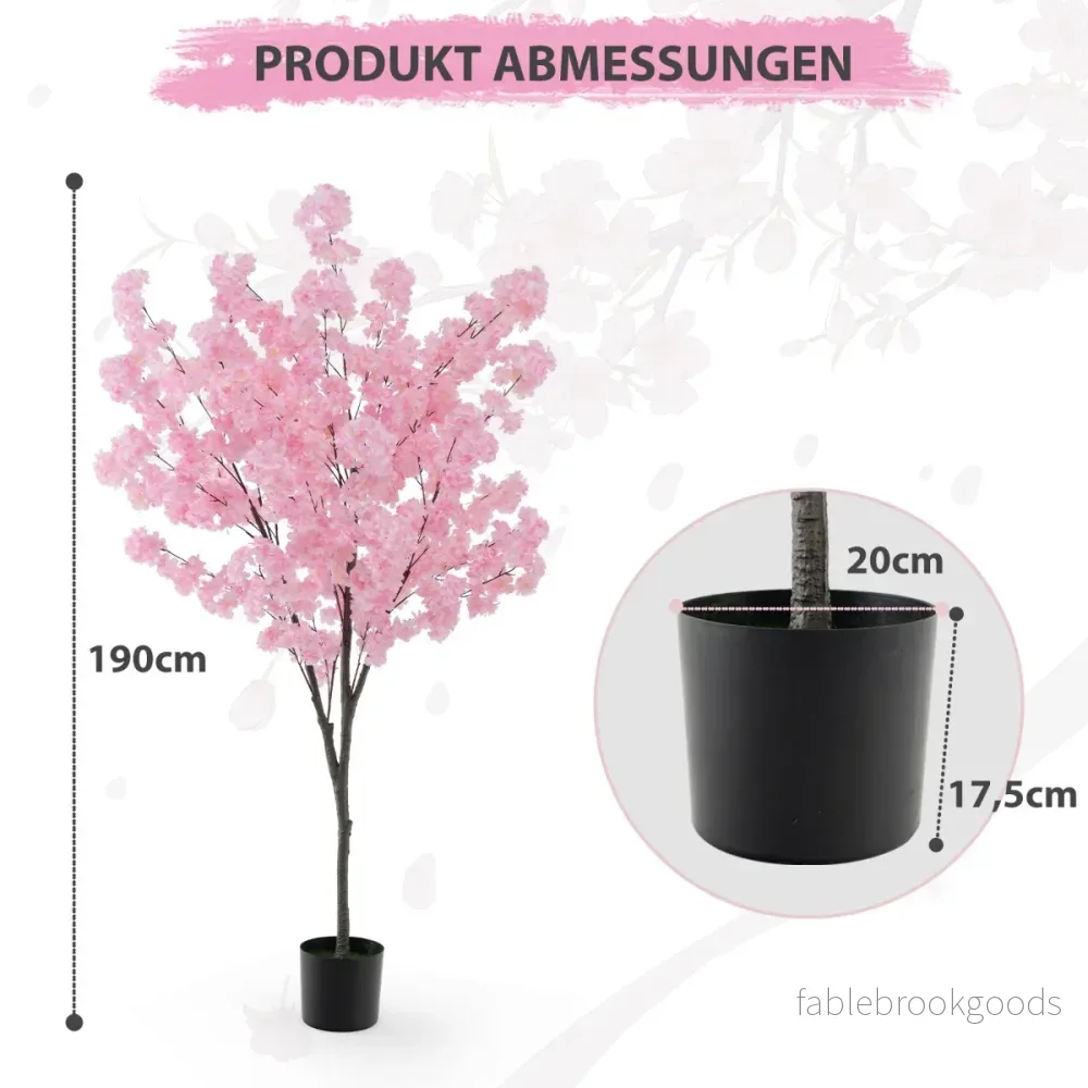 Konstgjord – körsbärsblomma Konstväxt med blommor Konstträd i kruka – 190 cm – Rosa - Bild 2