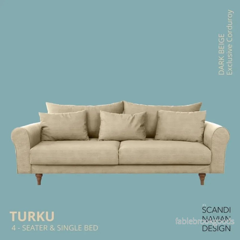 Turku 4-seater sofa/single bed Exclusive Corduroy, Dark Beige removable & washable covers Turku 4-seater sofa/single bed Exclusive Corduroy, Dark Beige removable & washable covers