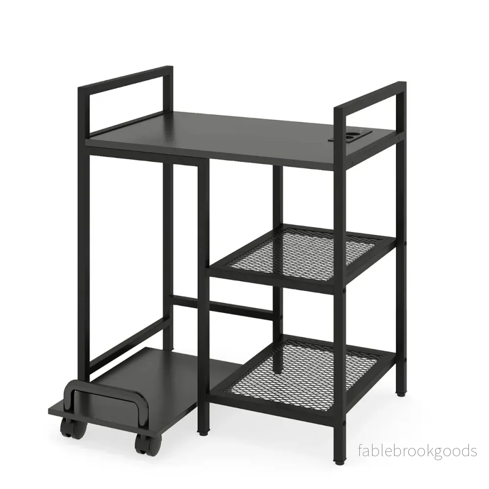 stegs – skrivarställ med laddningsstation, mobil skrivbord förvaringsfack – 3 – Svart