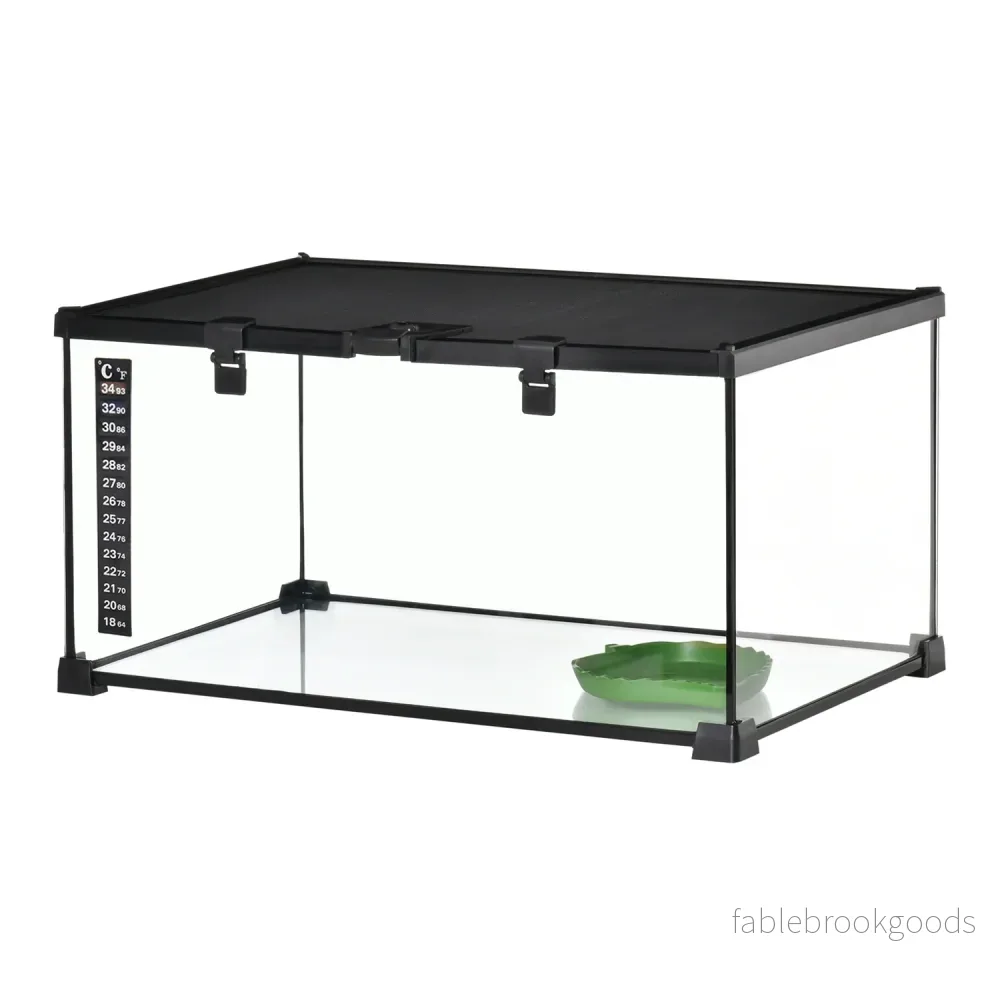 Reptilterrarium i glas med termometer, 50x30x25 cm