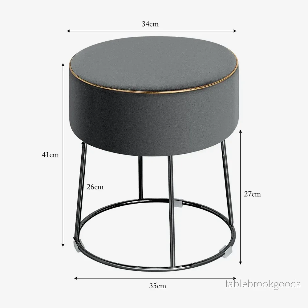 Rund – sammetspall fotpall med metallben, stoppad dressingpall, lastkapacitet upp till – 150 kg – Grå - Bild 2
