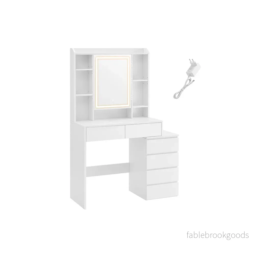 Sminkbord med LED-belysning – Modern Design – Vit Sminkbord med LED-belysning – Modern Design – Vit