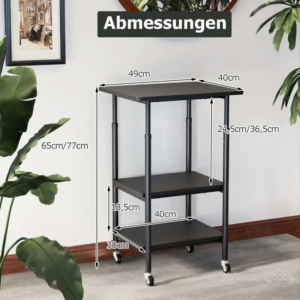 nivå – höj och sänkbart skrivarbord med hyllor hjul – 3 – Svart - Bild 2