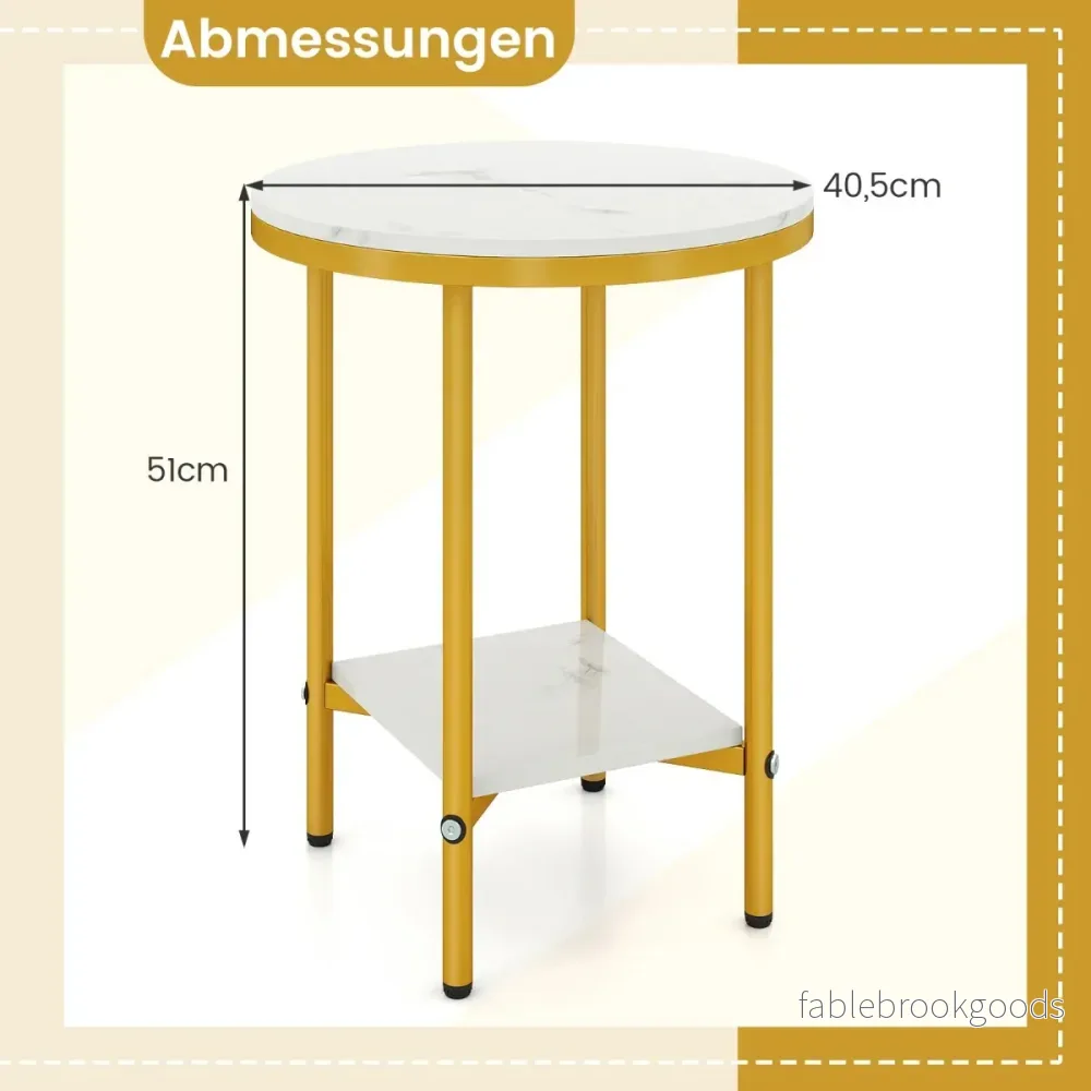 stegs – rund soffbord sidobord med marmorlook och avställningsyta + – 2 40,5 cm – Vit - Bild 2