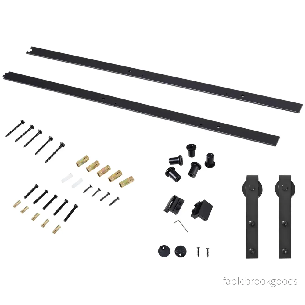 Skjutdörrsbeslag Set – 200cm Kolstål Svart