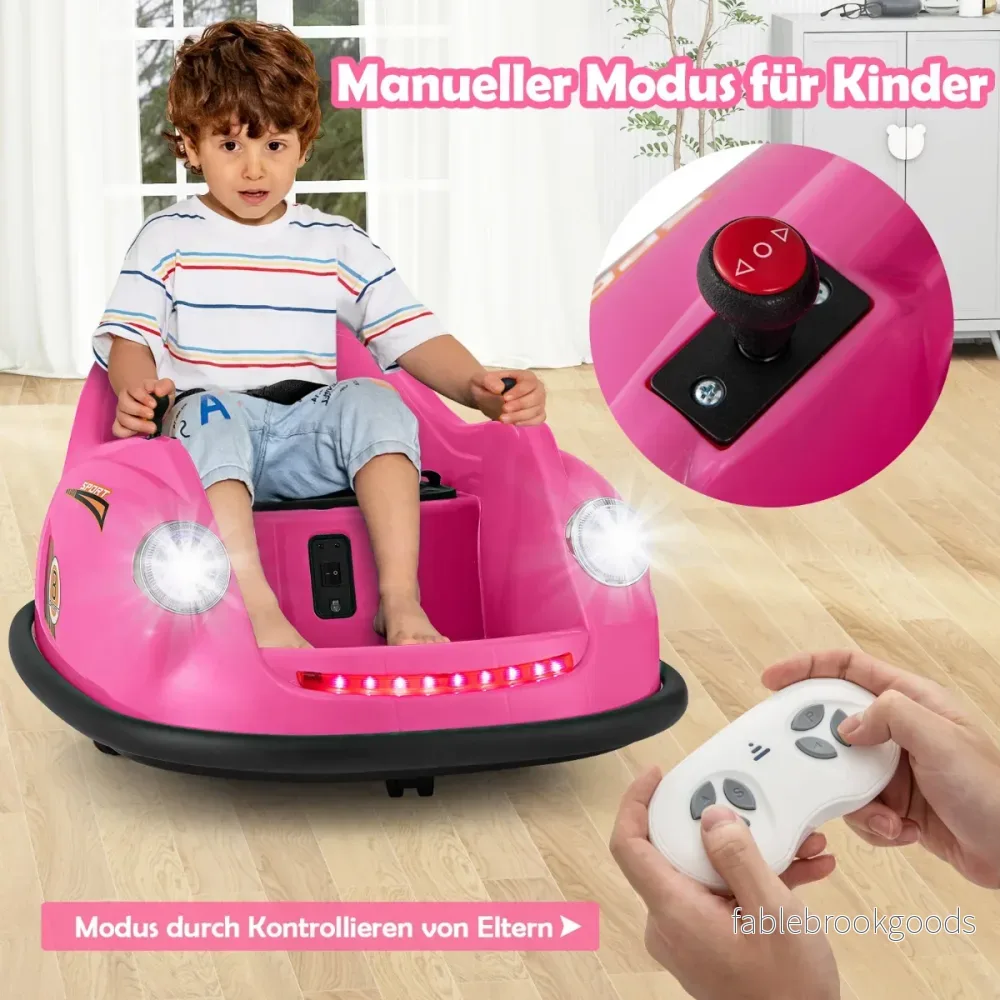 12V – Autoscooter barn elektrisk stötfångarbil med fjärrkontroll och LED lampor musik – Rosa - Bild 2