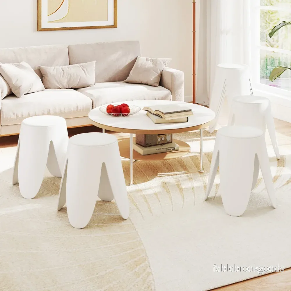 del – Set staplad Pall rund Sitt från Plast bärbar Stol med – 8 45 x 45 x 46 cm – Vit - Bild 3