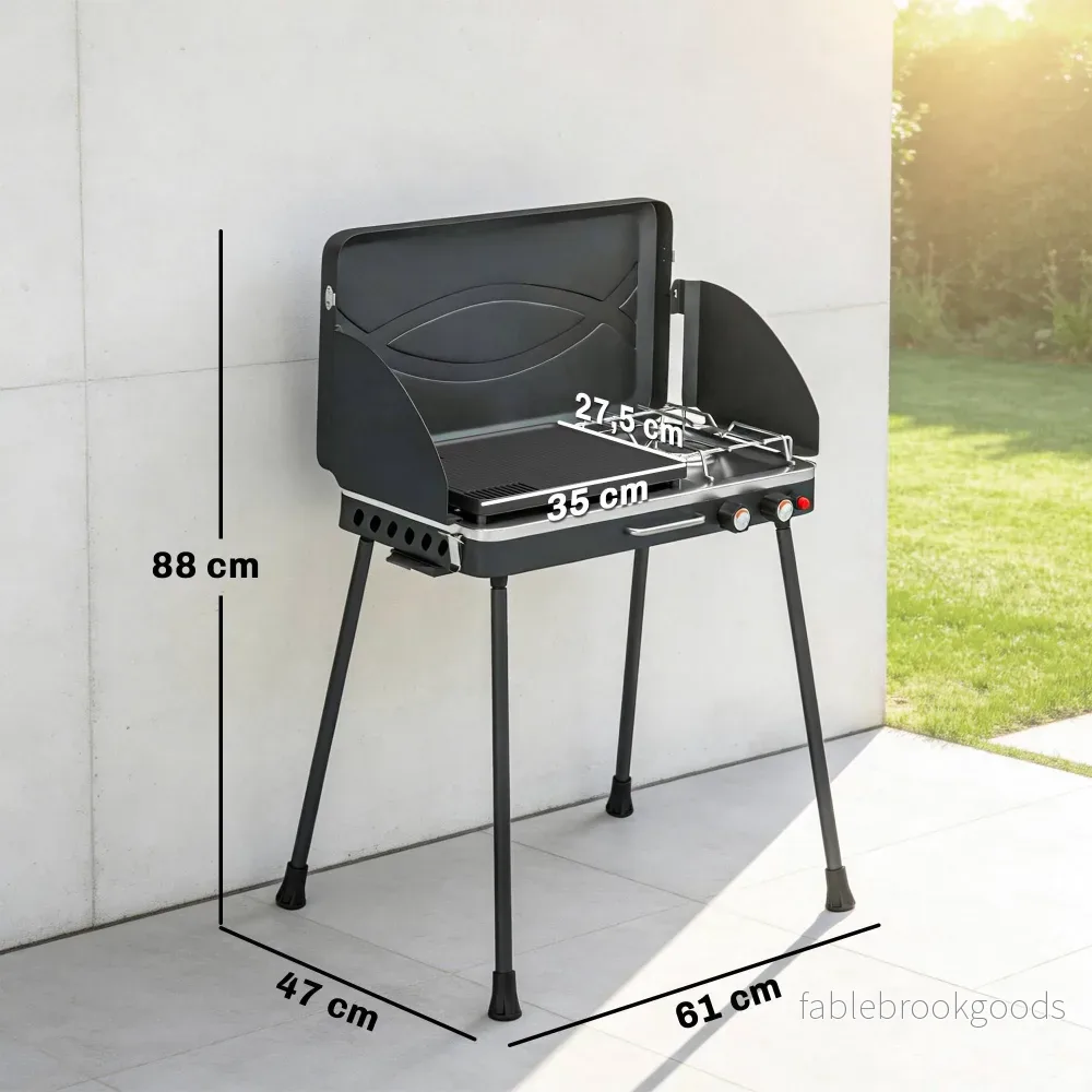 Bärbar gasgrill med 2 brännare, 7 kW, bordsmonterad - Bild 3