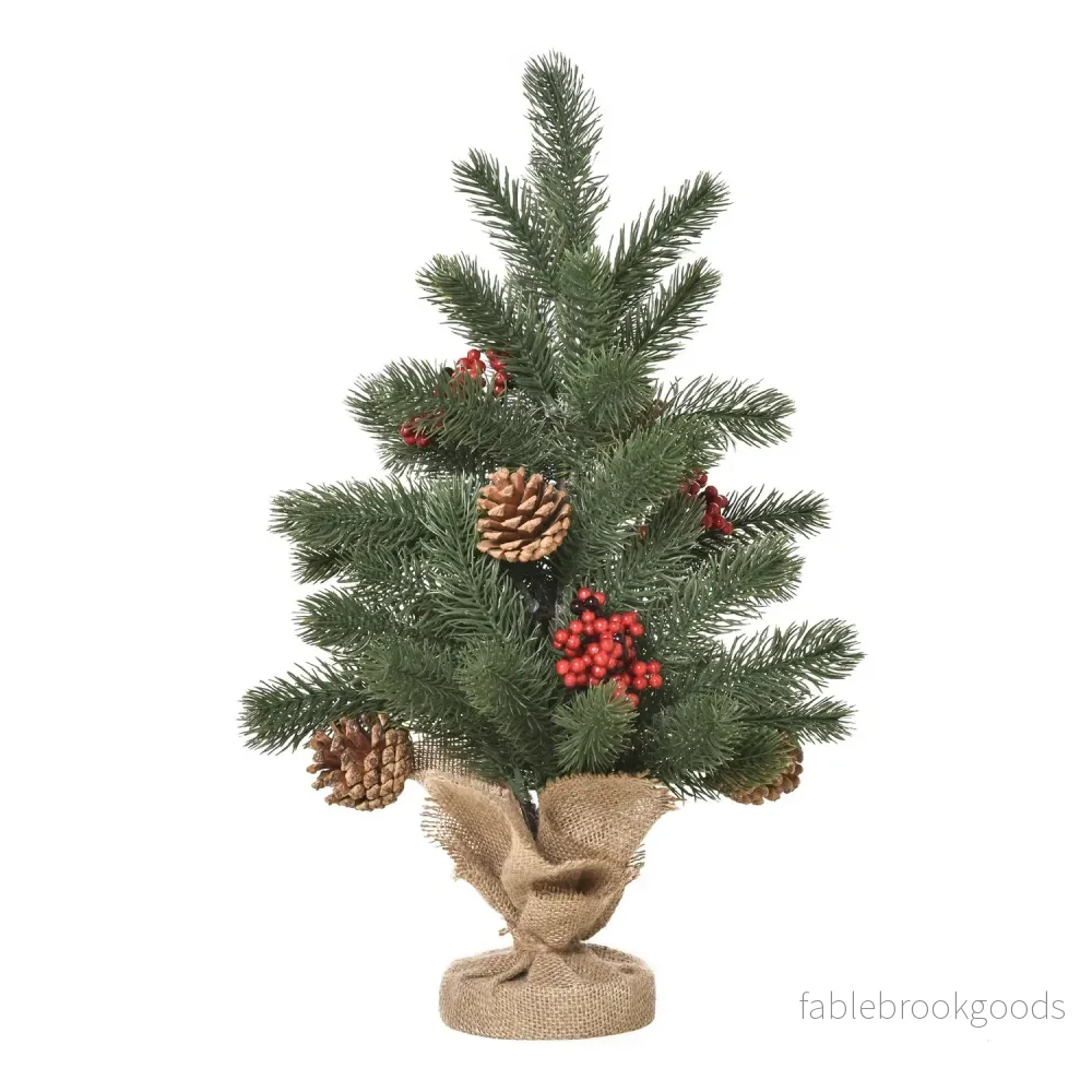 Konstgjord julgran, 50cm, röda bär & tallkottar