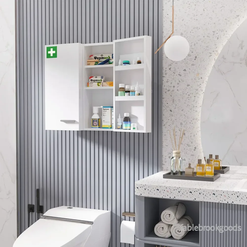 Väggmonterat medicinskåp, stål, vit, 6 hyllplan - Bild 2