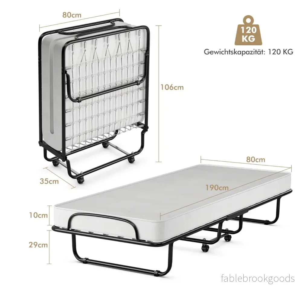 Hopfällbar – säng på hjul med madrass för vuxna tillverkad i Italien Ursprung: – 190 x 80 x 39 cm – Svart och vit - Bild 2