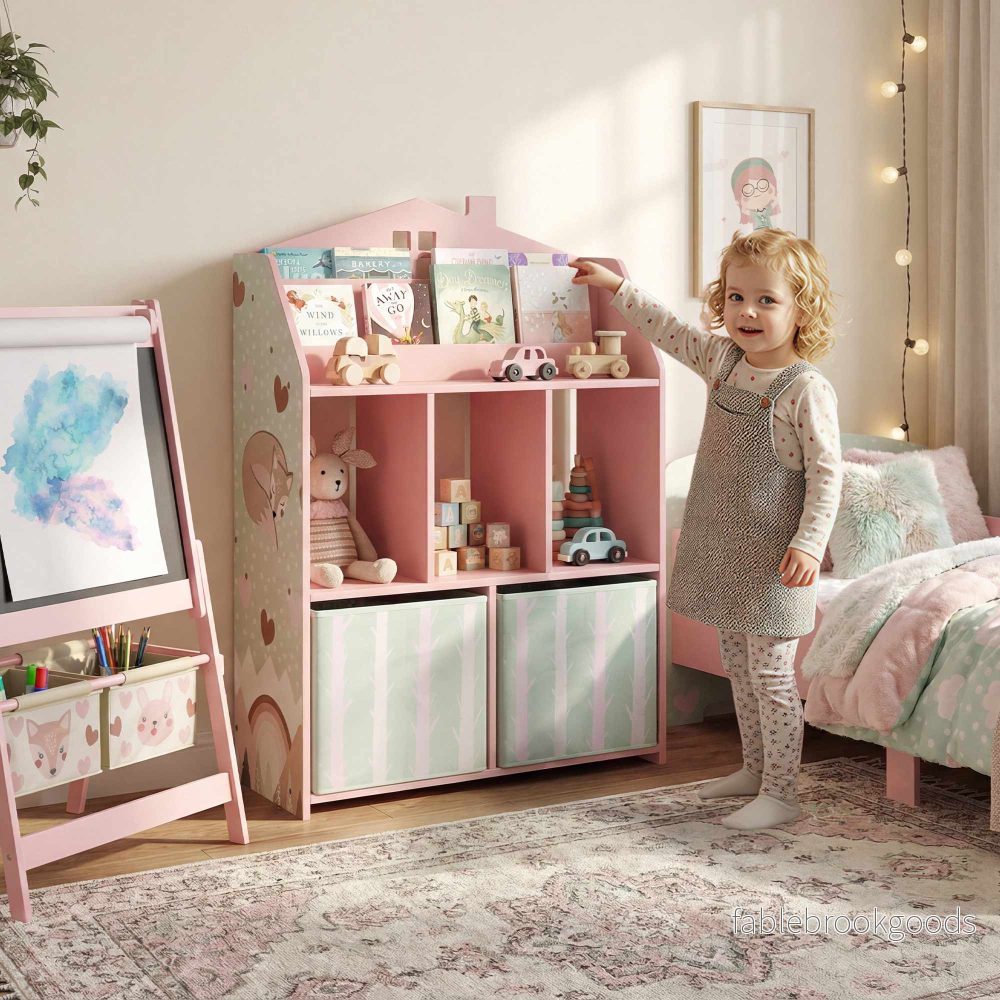 Barnbokhylla med 2 tyglådor, rosa, 91,5 cm - Bild 2