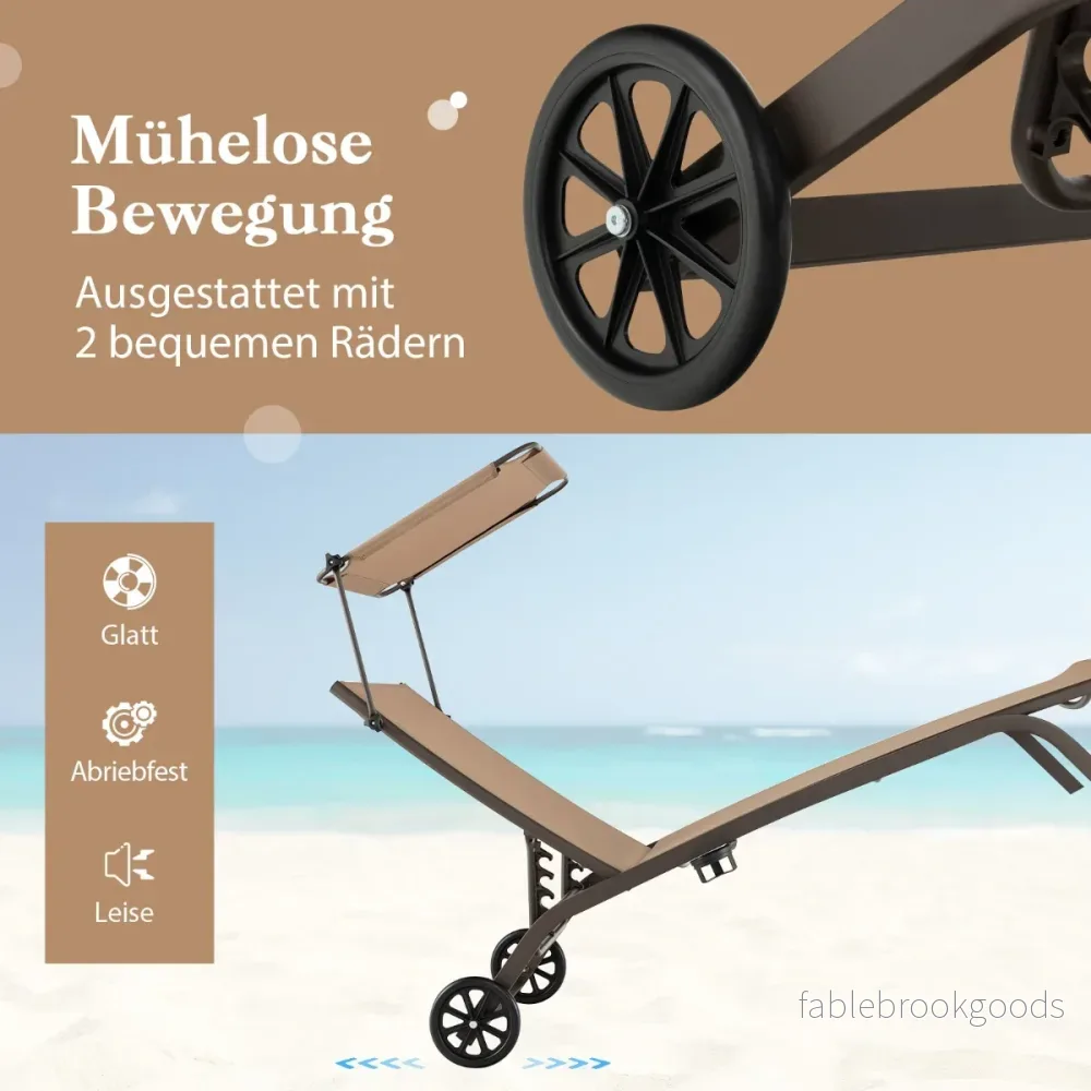 Uteplats – solstol utomhus med hjul strand av metall – Brun - Bild 3