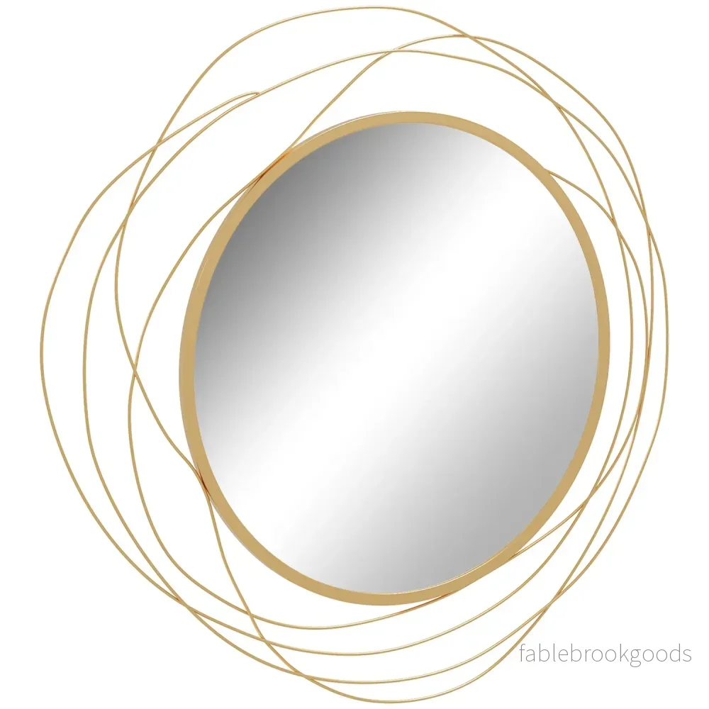 Guld rund väggspegel, 65 cm – Metallram, dekorativ