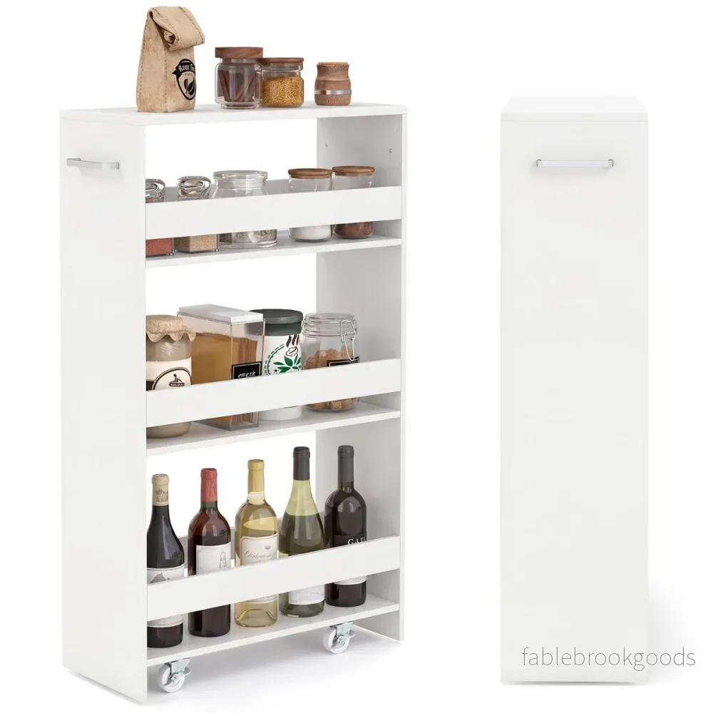 Smal – nischvagn på hjul, hyllor, köksvagn, serveringsvagn, ren – 4 20 cm – Vit