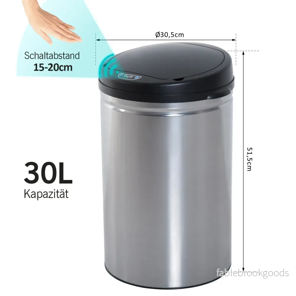 Automatisk 30L sensor soptunna – rostfritt stål, rund - Bild 3