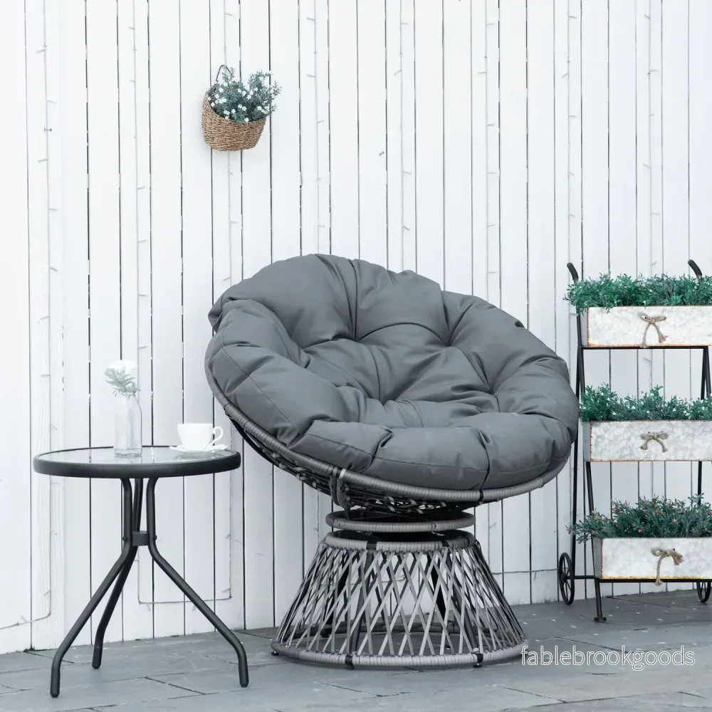 Grå rotting Papasan stol med klädsel, 360° vridbar - Bild 2