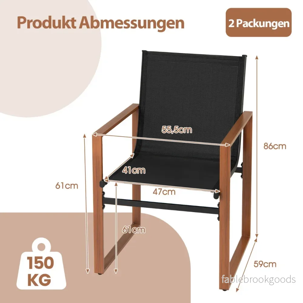 Set – med uteplatsstolar andningsbar sits och ryggstöd, trädgårdsstolar, svarta – 2 – Svart - Bild 2