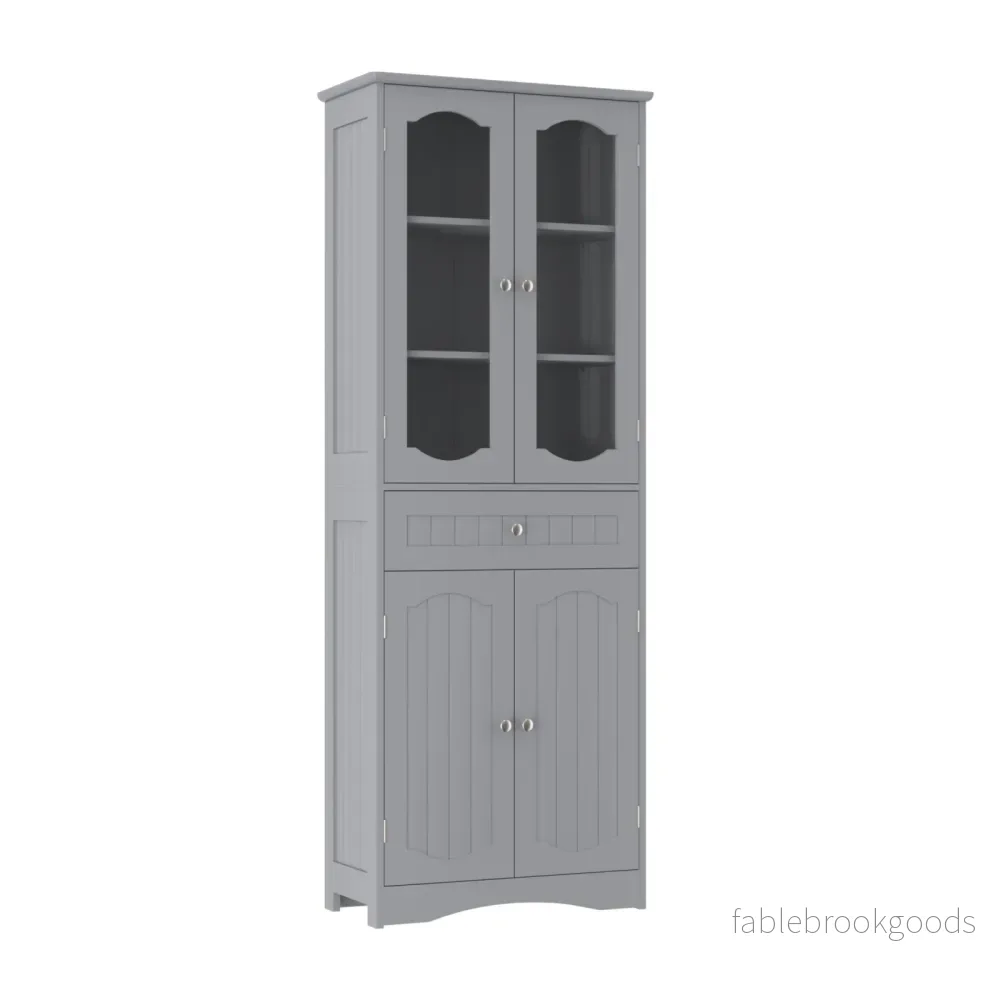 Badrumsskåp – fristående högskåp med dörrar och låda – 4 60 x 30 x 160 cm – Grå