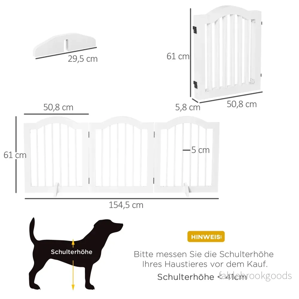 Dog Gate Barrier, Stabil 3-Panel MDF, Vikbar, Vit - Bild 3