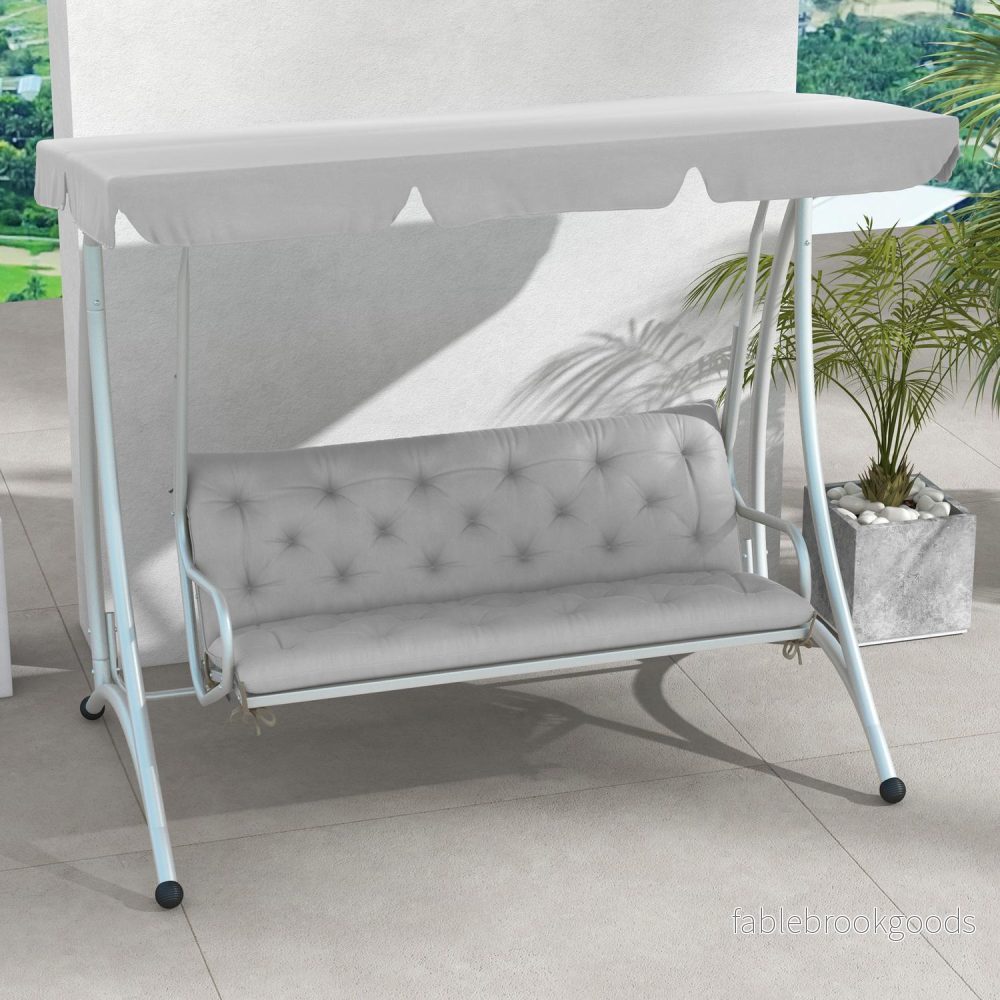 Utomhusbänkskudde, 3-sits, ljusgrå, 150x98x8 cm - Bild 2