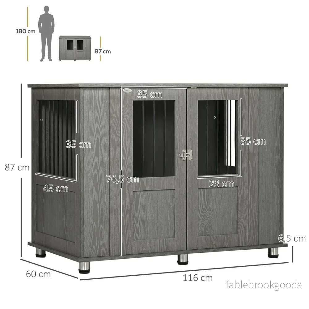 Extra stor inomhus hundkennel med lås – Grå, 116 x 60 x 87 cm - Bild 3