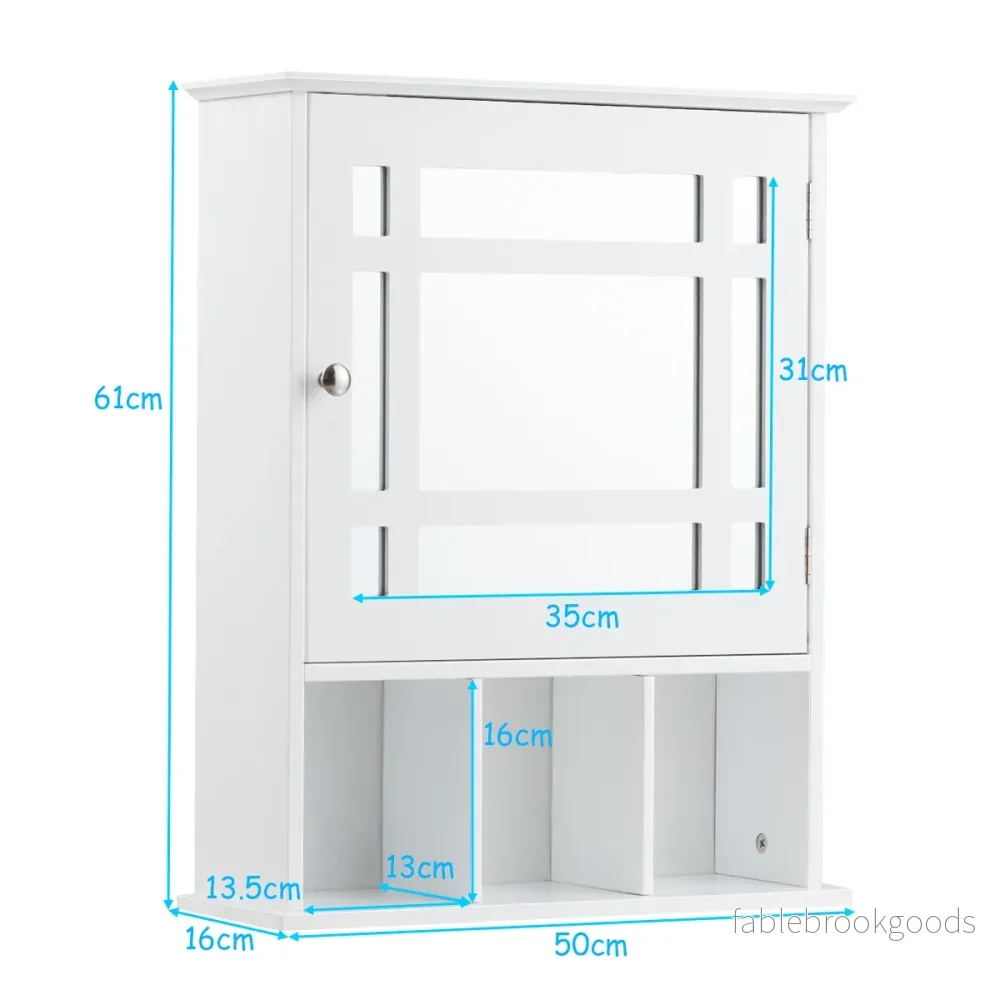 Väggskåp – med justerbar hylla och öppna fack Spegelskåp – 50 x 16 x 61 cm – Vit - Bild 2