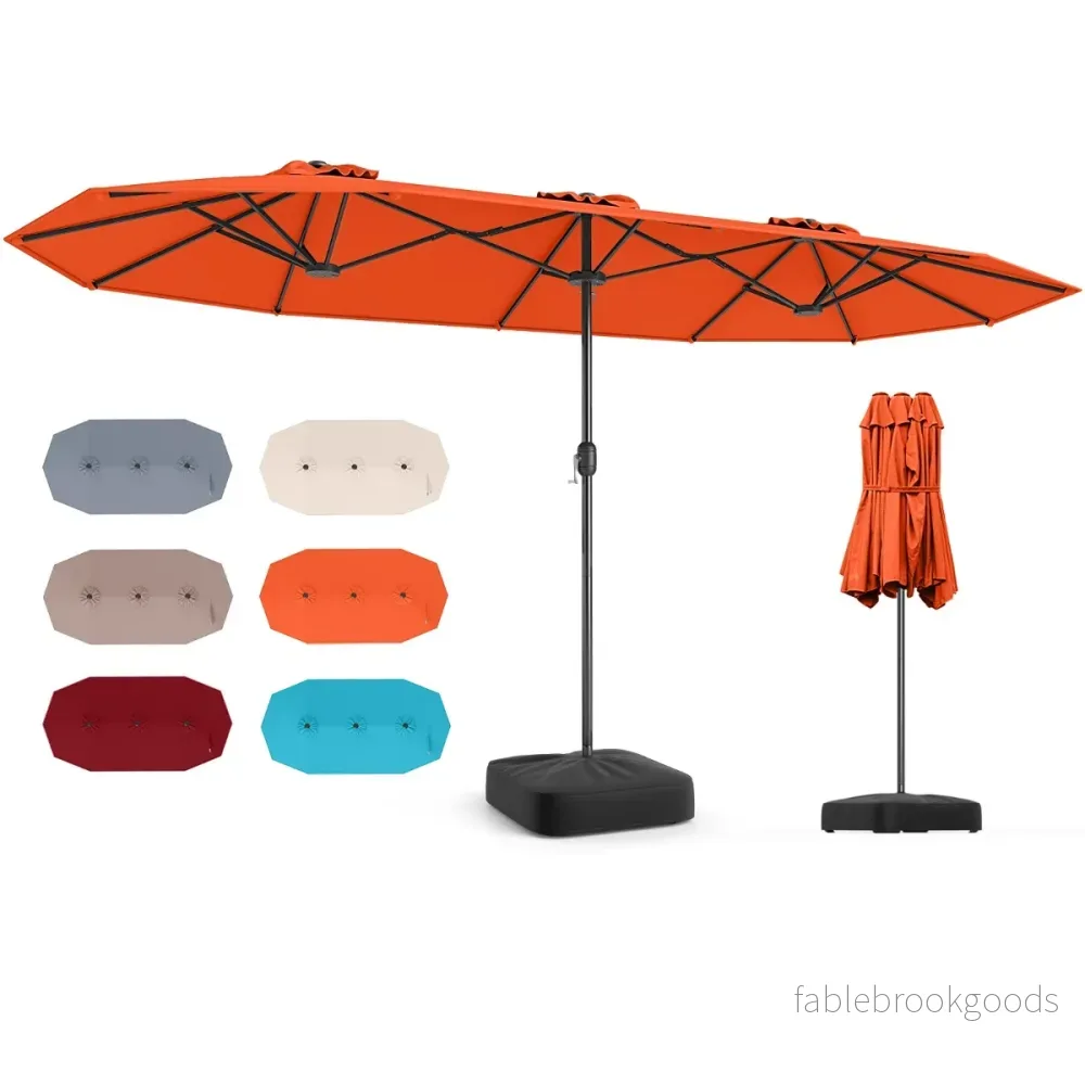 Dubbel – parasoll med stativ, solskydd UPF 50+, – 400 x 200 cm – Orange