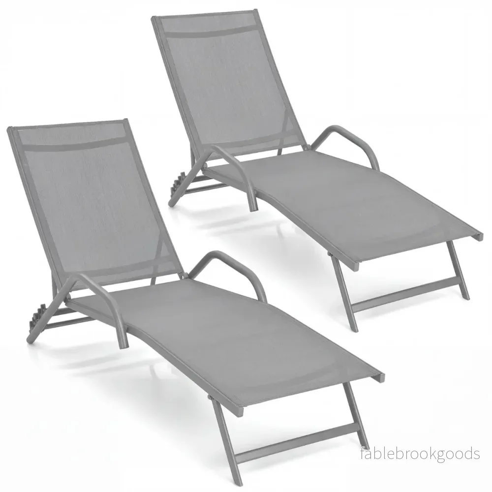 pack – läges justerbara terrasslounger med andningsbar sits för utomhus – 2 5 – Grå