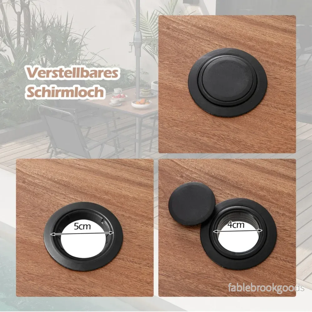 Trädgårdsbord – med bordsskiva i trälook. Terrassbord justerbart paraplyhål – 85 x 85 x 74 cm – Brun - Bild 3