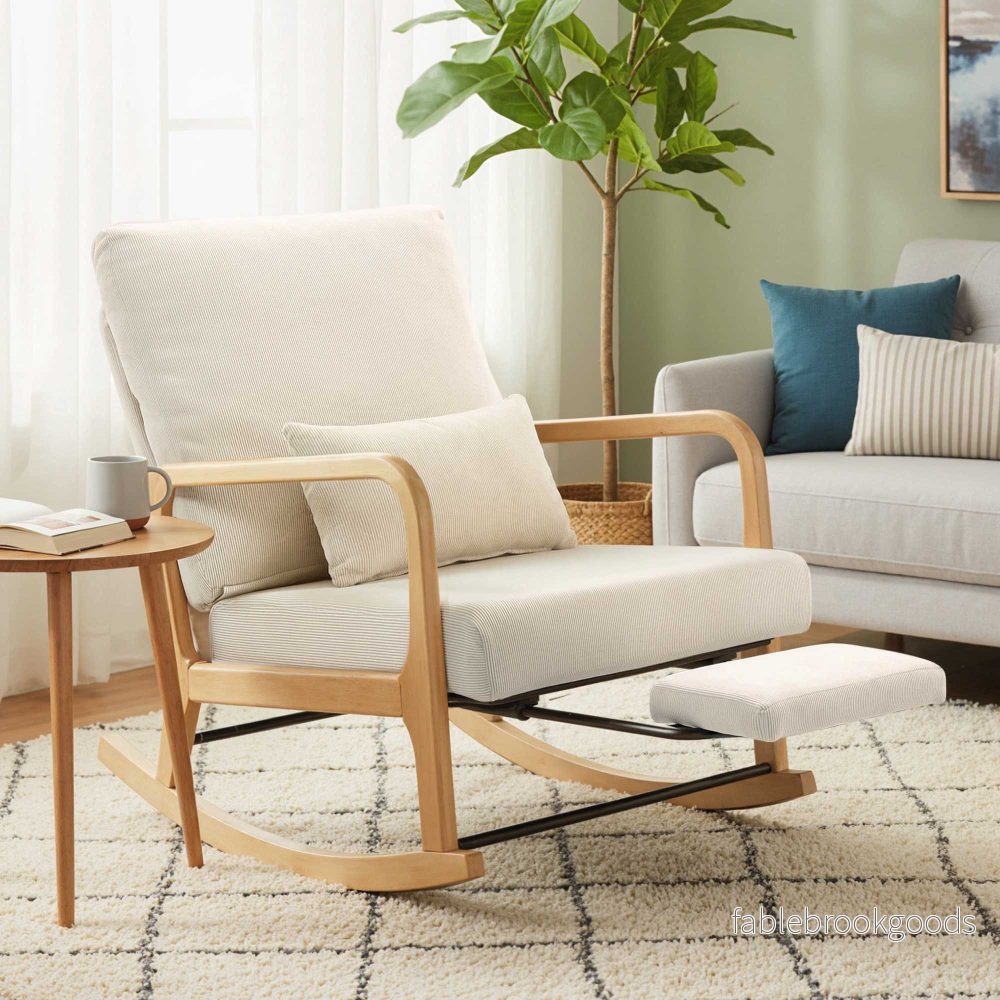 Justerbar gungstol med fotstöd, beige manchester - Bild 2