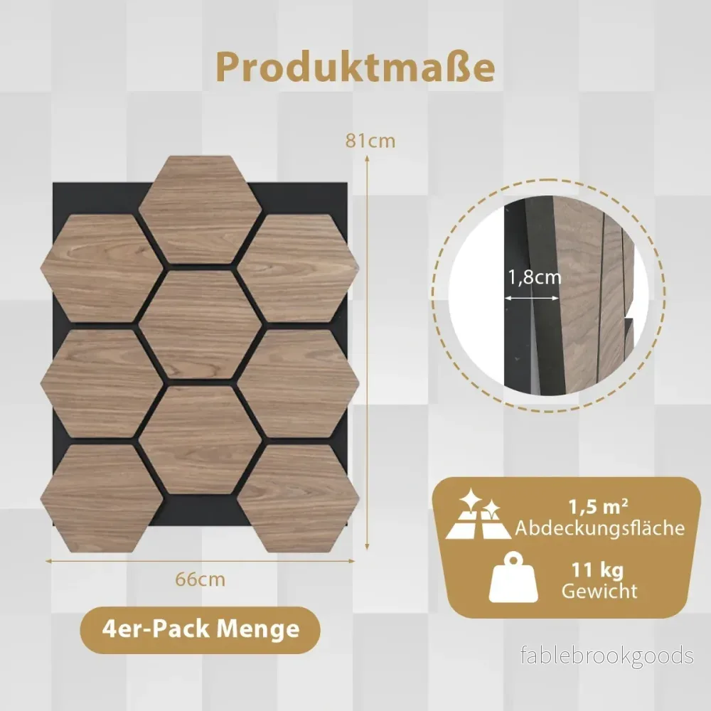 pack – akustikpaneler för väggar ljudabsorberande med sexkantiga träplattor – 4 81 x 66 cm 9 – Natur - Bild 2