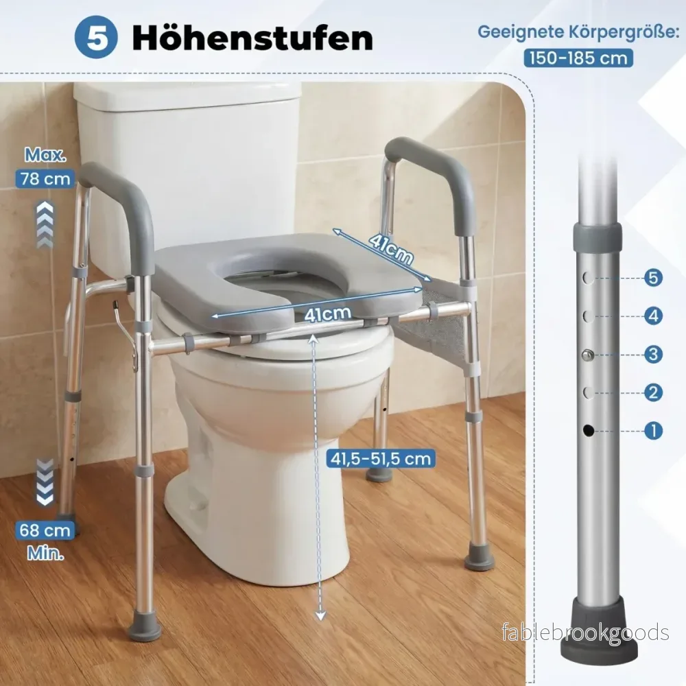 Toalettstolsförhöjning – med handtag, vadderad sits och aluminiumram – Silver - Bild 2