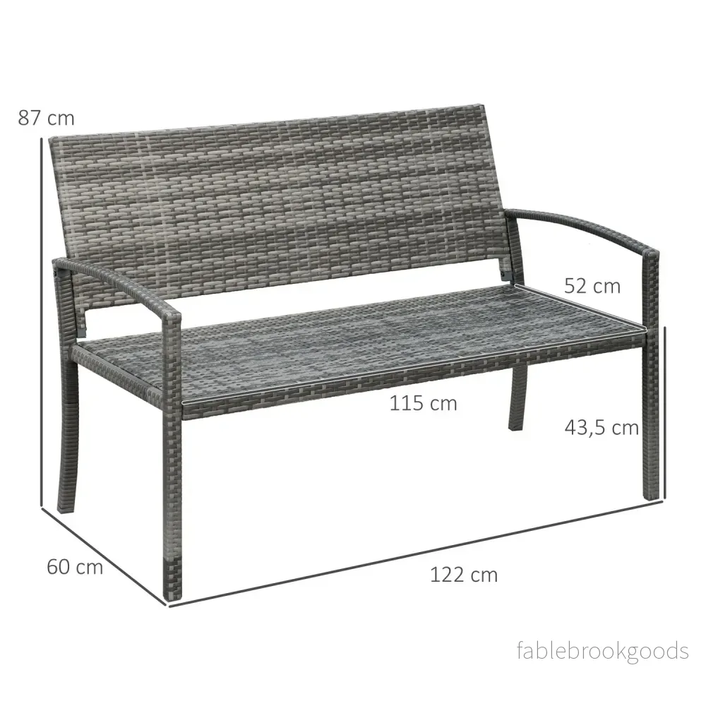Trädgårdsbänk – Rottinglook, stålstomme, 2-personer, grå - Bild 3
