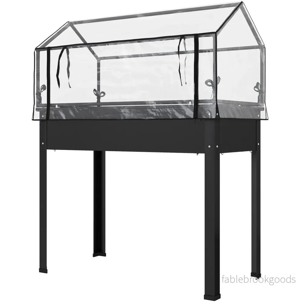 Upphöjd trädgårdsbädd med växthustak, 100x48x124 cm, svart