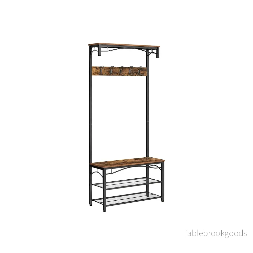 Klädhängare med sits och 5 krokar – industri – vintage brun, svart Klädhängare med sits och 5 krokar – industri – vintage brun, svart