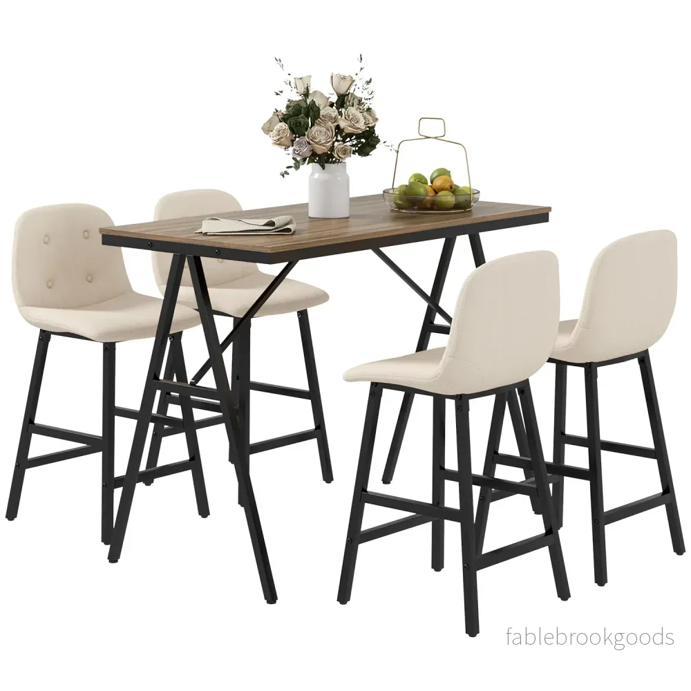 Barbordsset med pallar, 5-delat, stål, beige, 120x60x91 cm Barbordsset med pallar, 5-delat, stål, beige, 120x60x91 cm