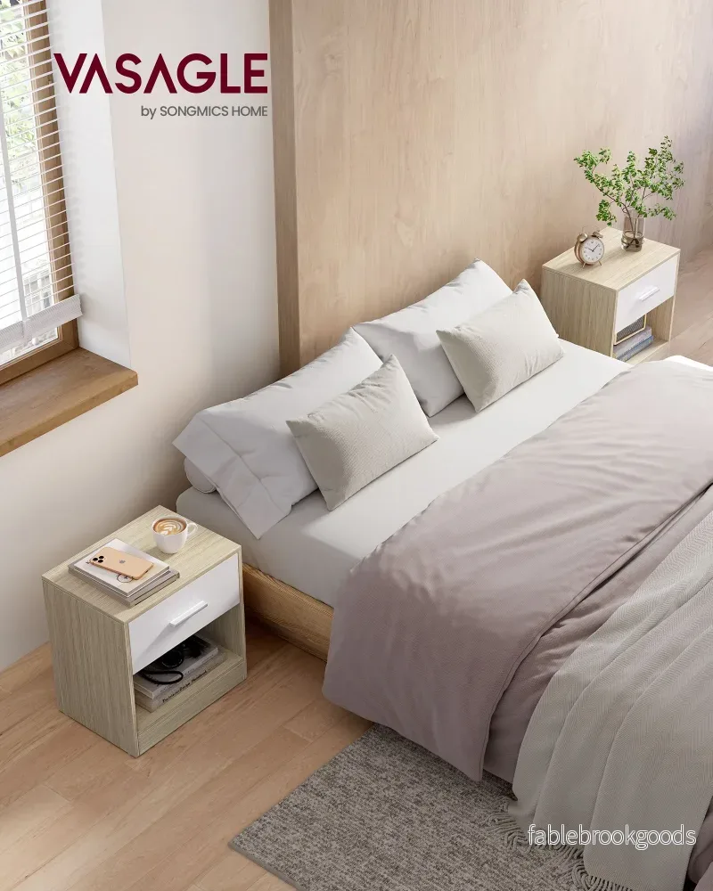 Sängbordsset om 2 – klassisk design – naturbeige-vit - Bild 2