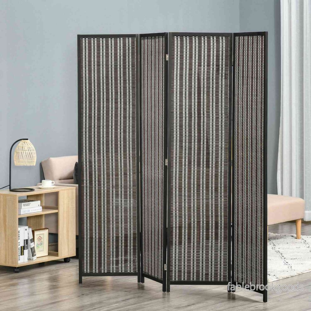 Rumsavdelare av bambu, 4-panel, 180x180 cm, Vikbar Brun - Bild 2